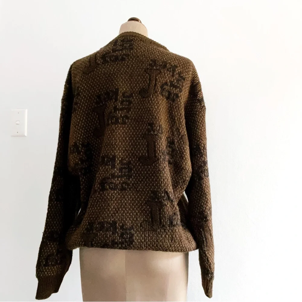 Vintage Brown J Print 1990s Knit Sweater • Beat for 8-12 - Picture 4 of 6